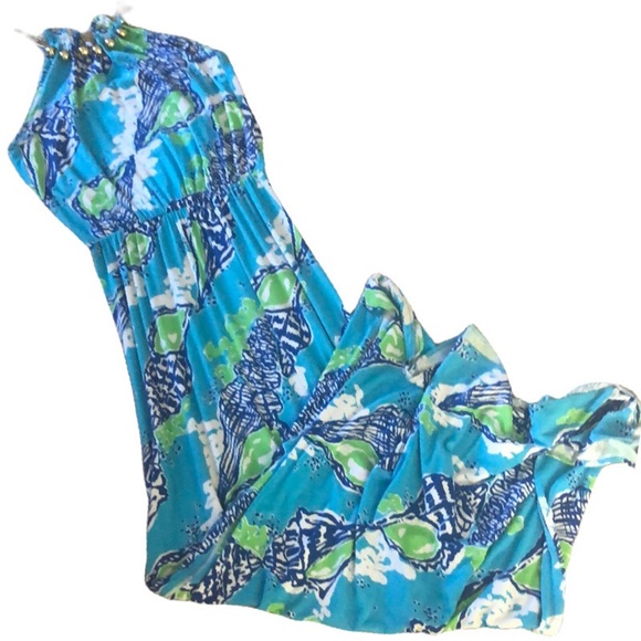 Lily Pulitzer S 🐠💙🌸🌴 Inna Jeweled Neck Casual Maxi Dress - Picture 1 of 4